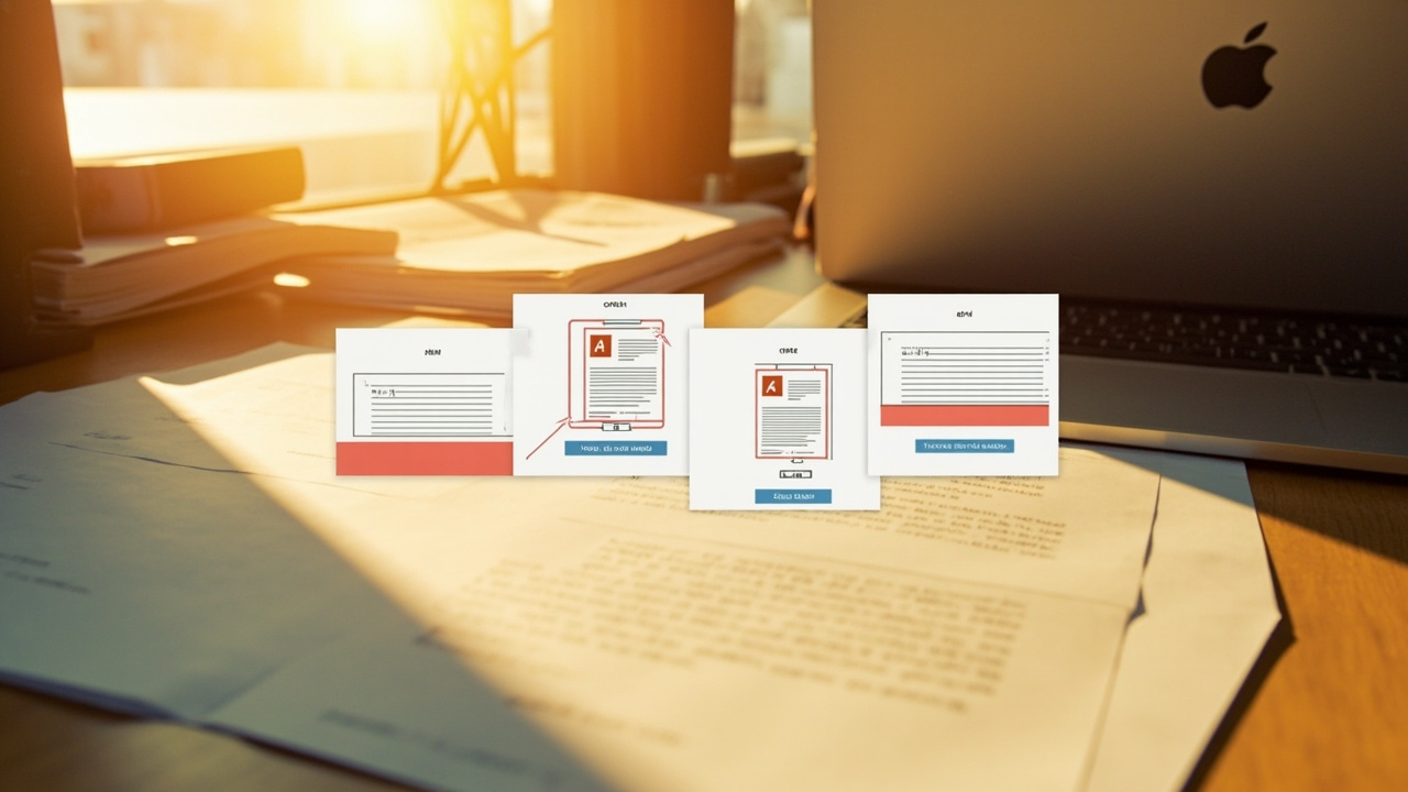 Schritt-für-Schritt-Anleitung in Form einer Screenshot-Reihe, die das Hochladen, Drehen und Speichern einer PDF-Datei in der Yozzytools Webanwendung zeigt.